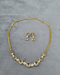 Ruby Red AD Square Stone Necklace  Earrings