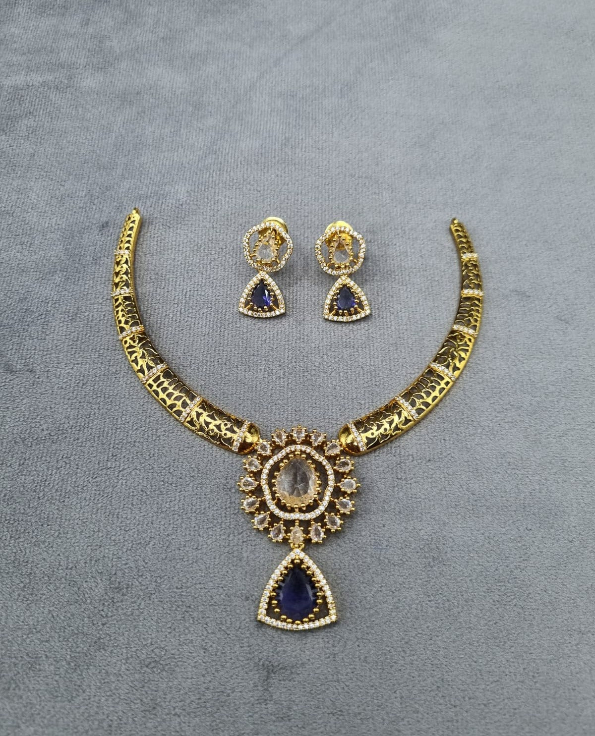 Ethereal Mint Gold-Plated AD Necklace Set