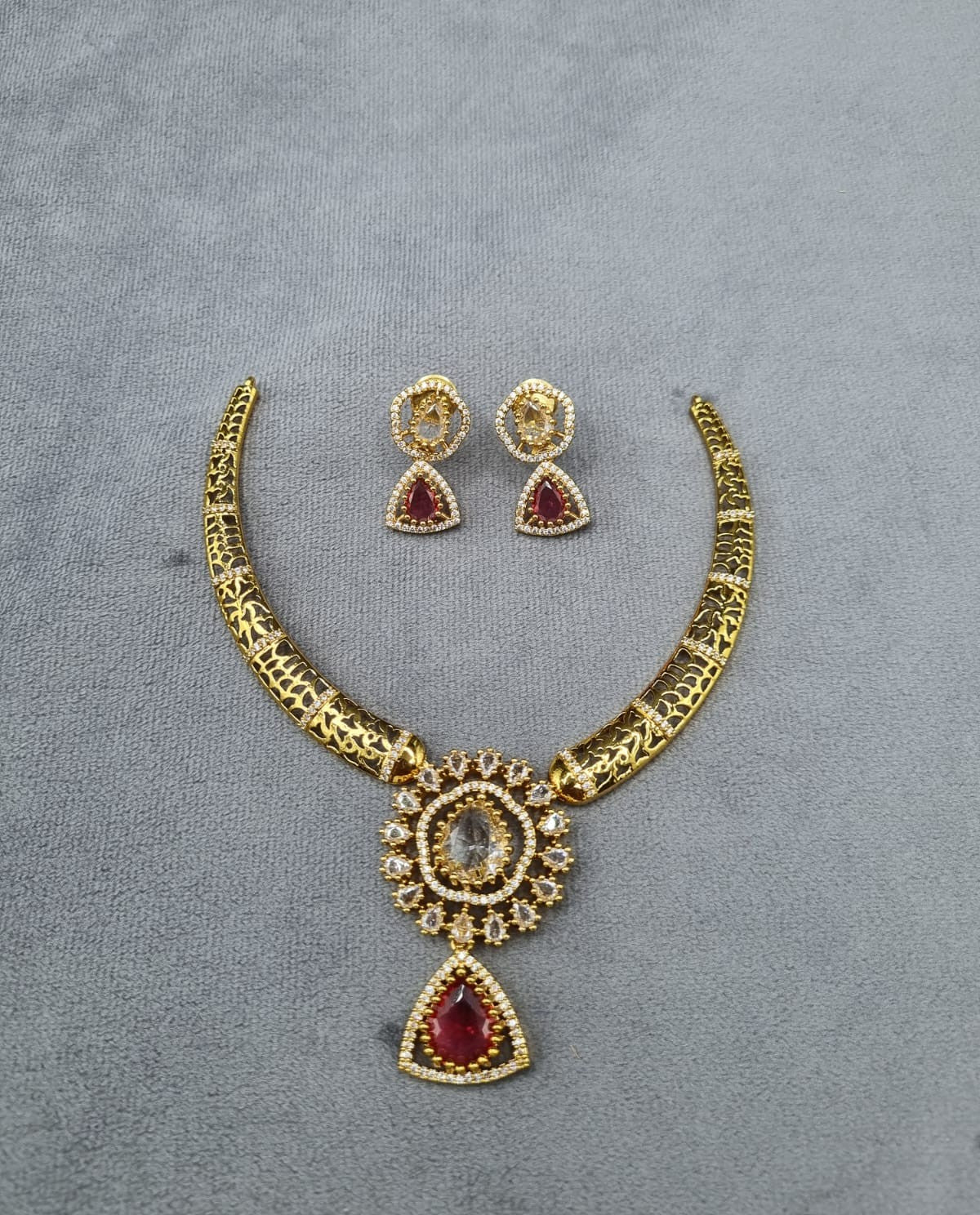 Ethereal Mint Gold-Plated AD Necklace Set