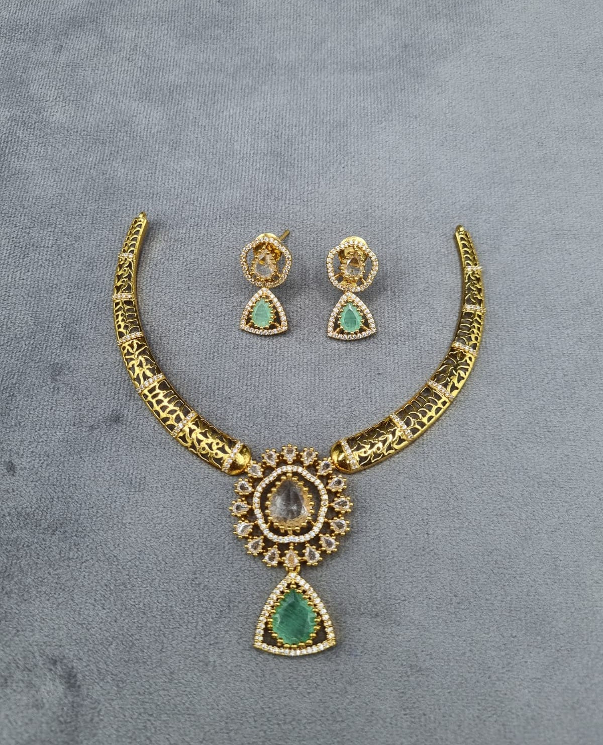 Ethereal Mint Gold-Plated AD Necklace Set