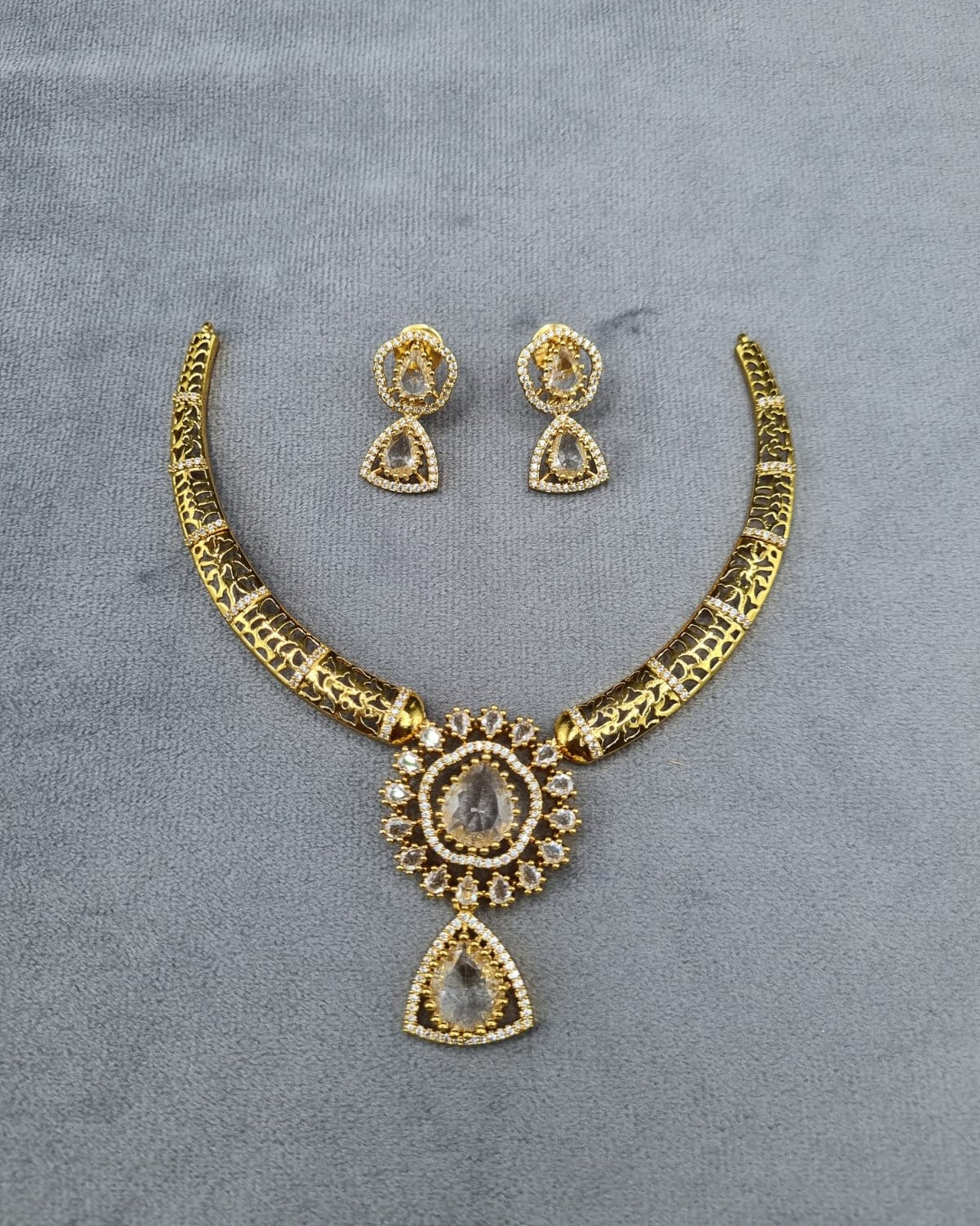 Ethereal Mint Gold-Plated AD Necklace Set