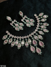Ruby Pink & American Diamond Cascading Necklace Set