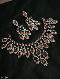 Ruby Pink & American Diamond Cascading Necklace Set