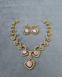 Elegant Gold-Tone Swirling Floral AD Necklace Set