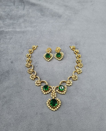 Elegant Gold-Tone Swirling Floral AD Necklace Set