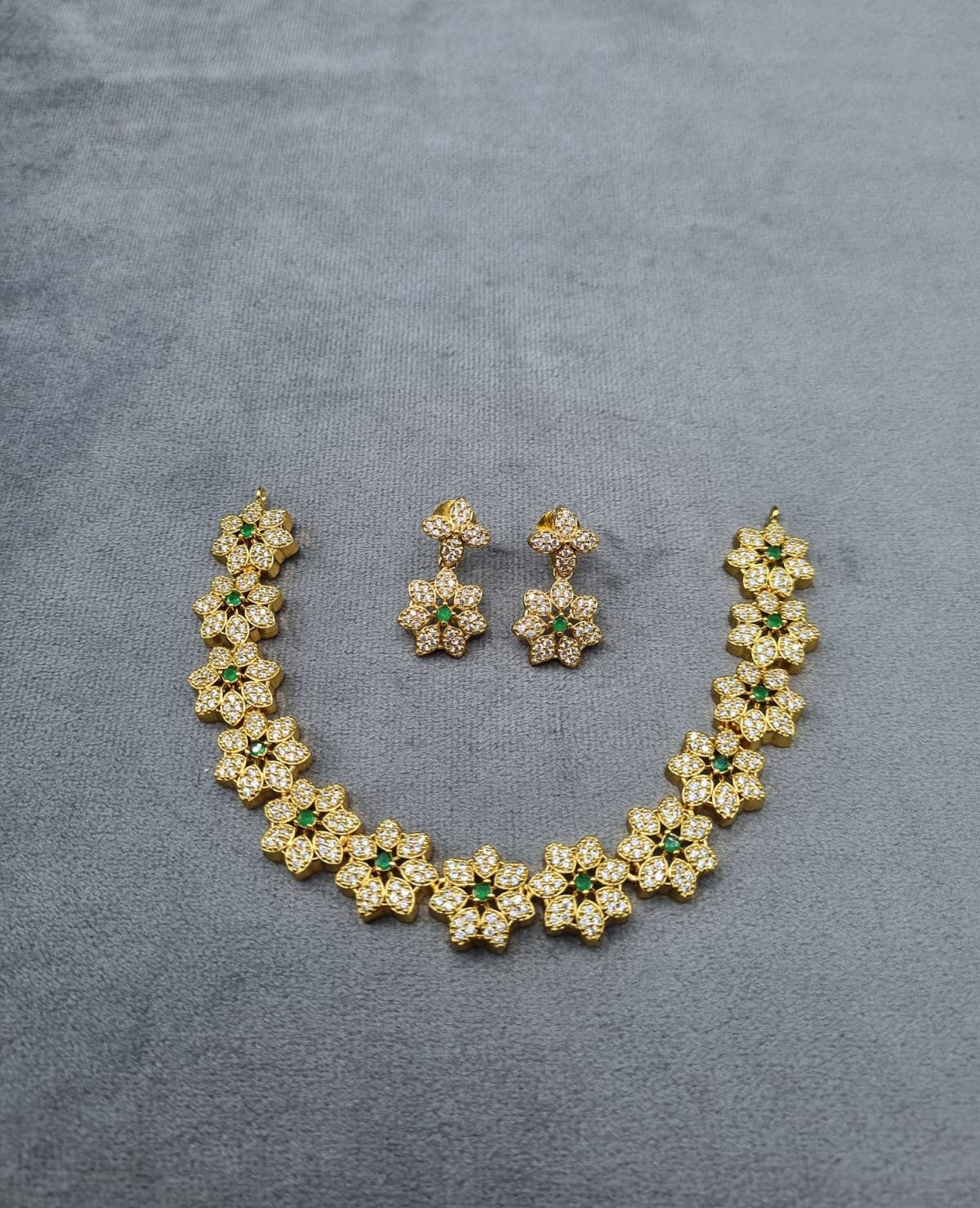 Sparkling Clear Stone Floral Link Necklace & Earrings