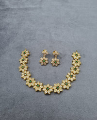 Sparkling Clear Stone Floral Link Necklace & Earrings