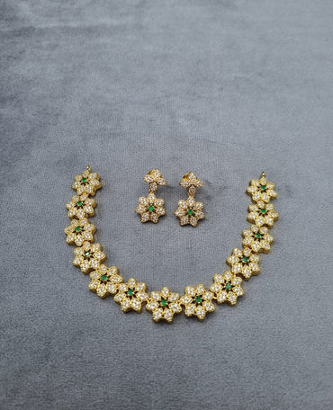 Sparkling Clear Stone Floral Link Necklace & Earrings