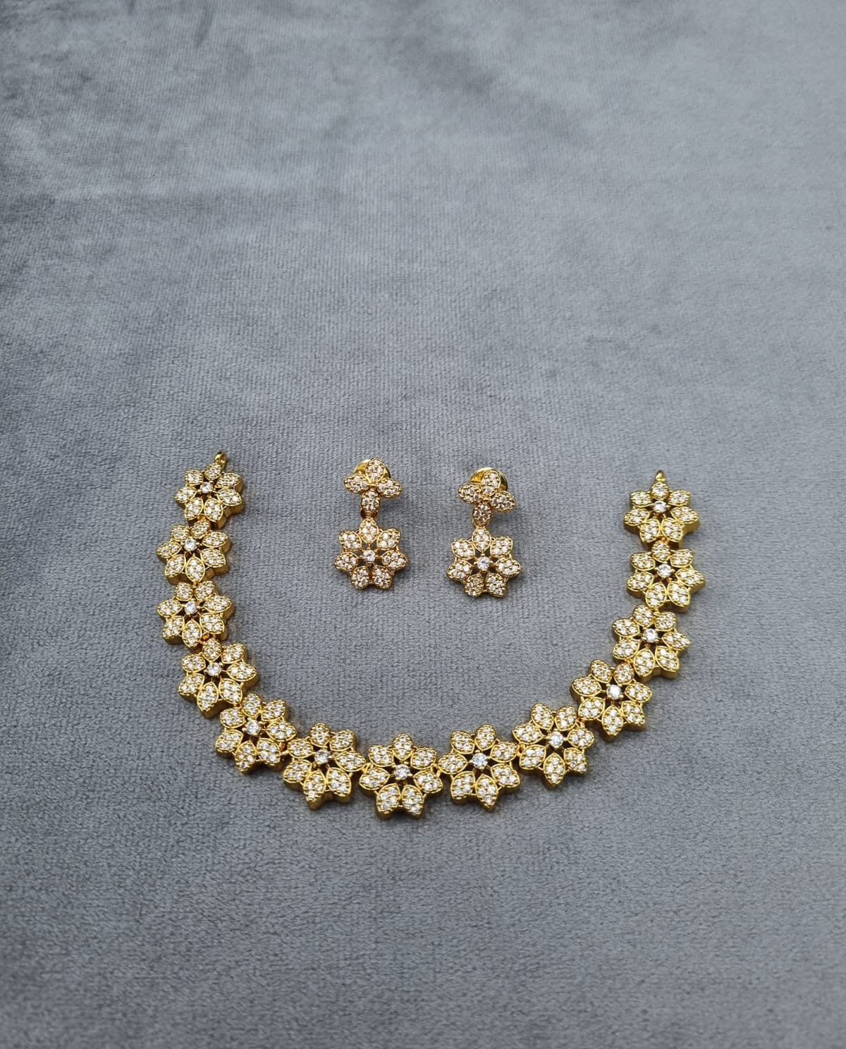 Sparkling Clear Stone Floral Link Necklace & Earrings