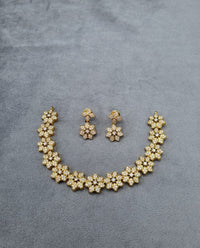 Sparkling Clear Stone Floral Link Necklace & Earrings