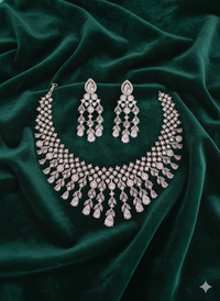 Grand White Stone Wedding Necklace & Earrings Set
