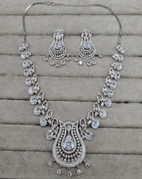 Luxurious Rhodium-Plated AD Paisley Jewellery Set