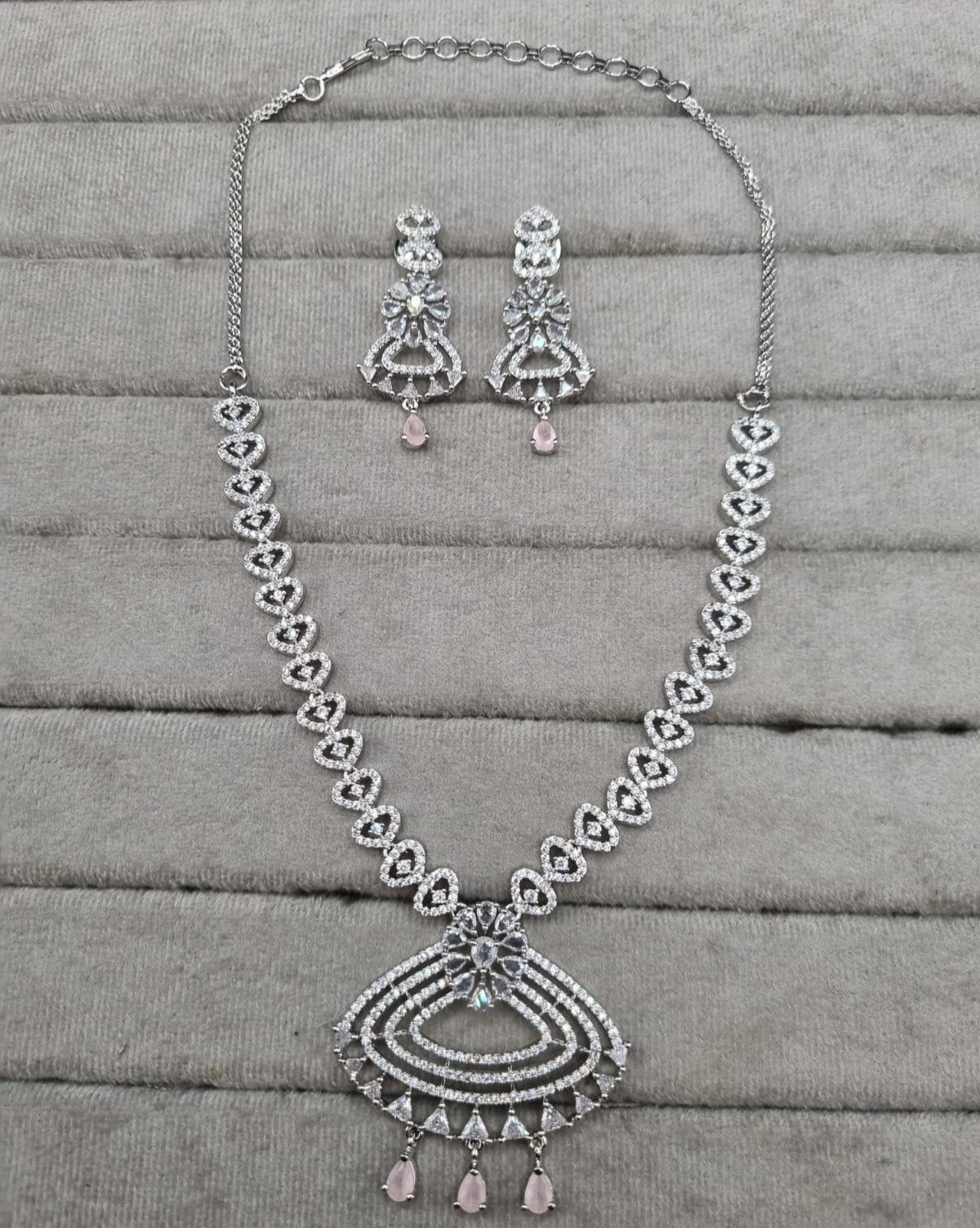 Silver-Tone Heart Link Necklace with Green Accents