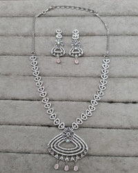 Silver-Tone Heart Link Necklace with Green Accents