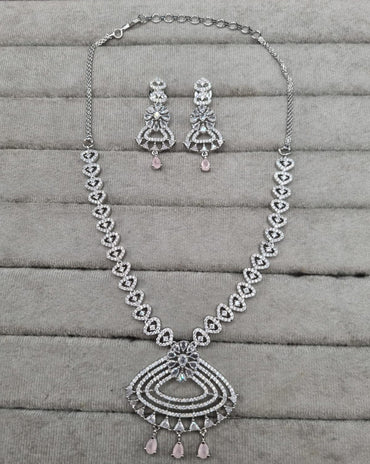 Silver-Tone Heart Link Necklace with Green Accents