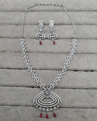 Silver-Tone Heart Link Necklace with Green Accents