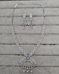 Silver-Tone Heart Link Necklace with Green Accents