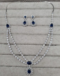 Double-Layered Blue Sapphire AD Necklace Set
