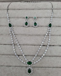 Double-Layered Blue Sapphire AD Necklace Set