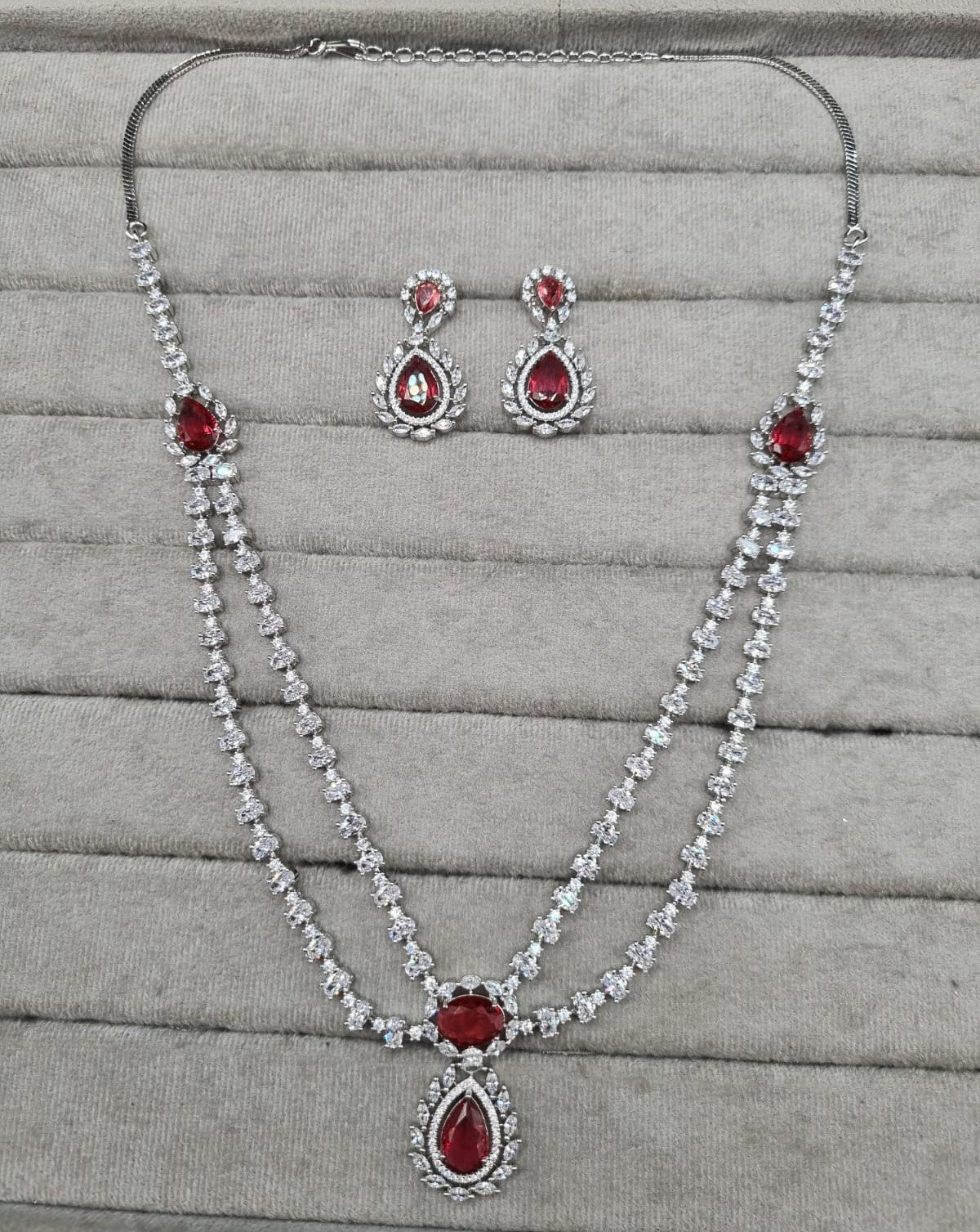 Double-Layered Blue Sapphire AD Necklace Set
