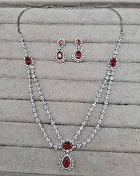 Double-Layered Blue Sapphire AD Necklace Set