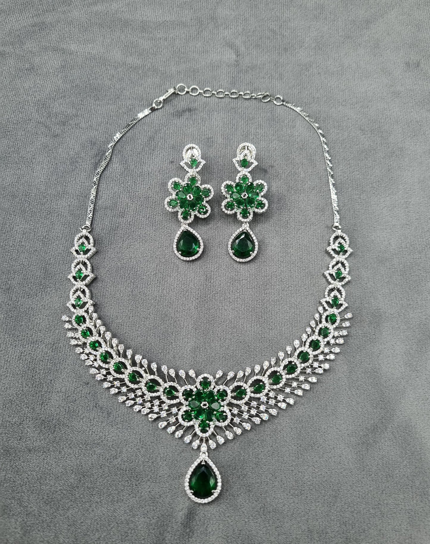 Floral Rani Pink Teardrop AD Necklace Set