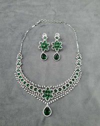 Floral Rani Pink Teardrop AD Necklace Set