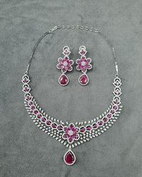 Floral Rani Pink Teardrop AD Necklace Set
