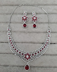Floral Rani Pink Teardrop AD Necklace Set