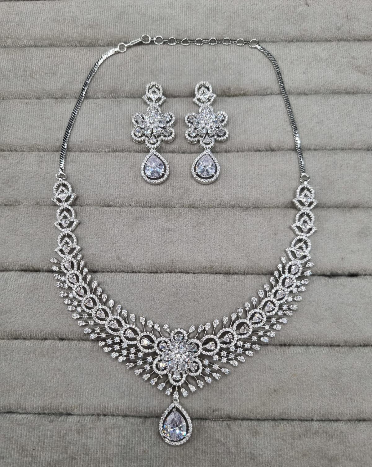 Floral Rani Pink Teardrop AD Necklace Set