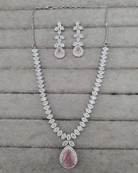 Luxurious Blush Pink Silver AD Jewellery Set
