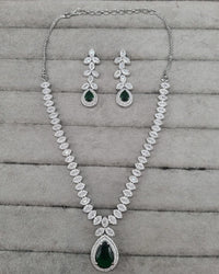 Luxurious Blush Pink Silver AD Jewellery Set