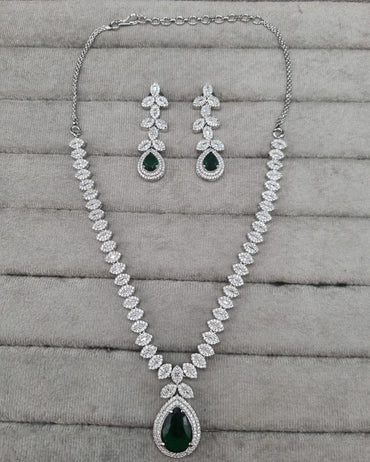 Luxurious Blush Pink Silver AD Jewellery Set