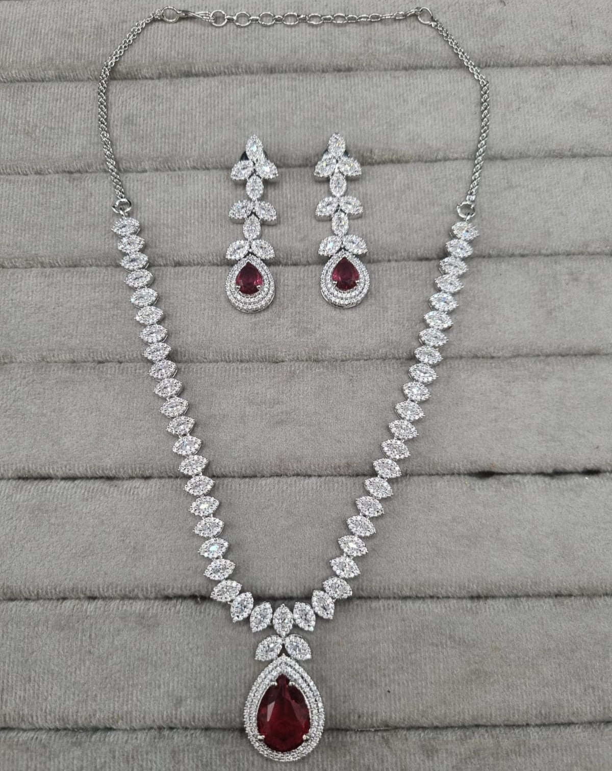Luxurious Blush Pink Silver AD Jewellery Set