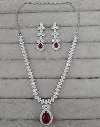 Luxurious Blush Pink Silver AD Jewellery Set