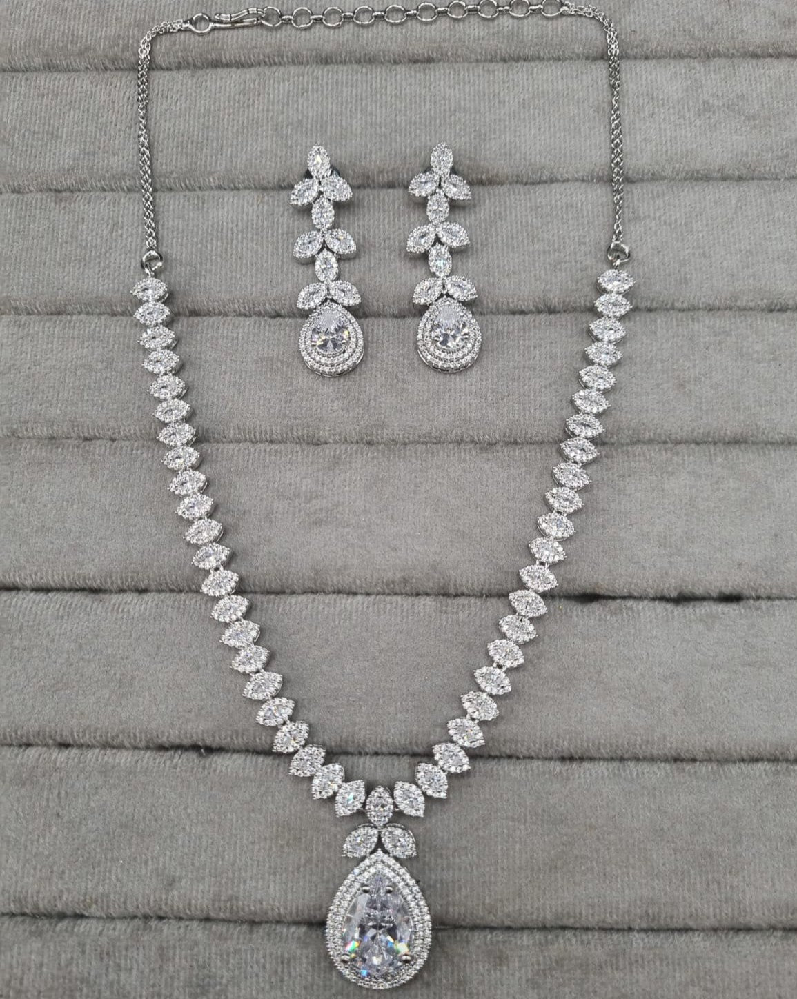 Luxurious Blush Pink Silver AD Jewellery Set