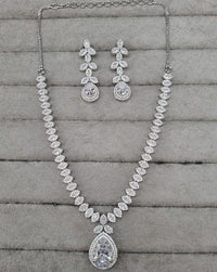 Luxurious Blush Pink Silver AD Jewellery Set