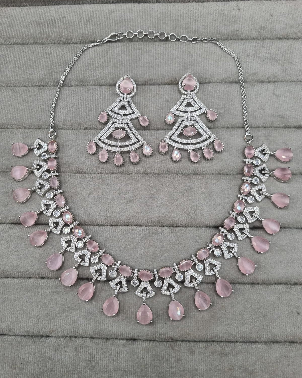 Regal Purple & AD Geometric Necklace Set