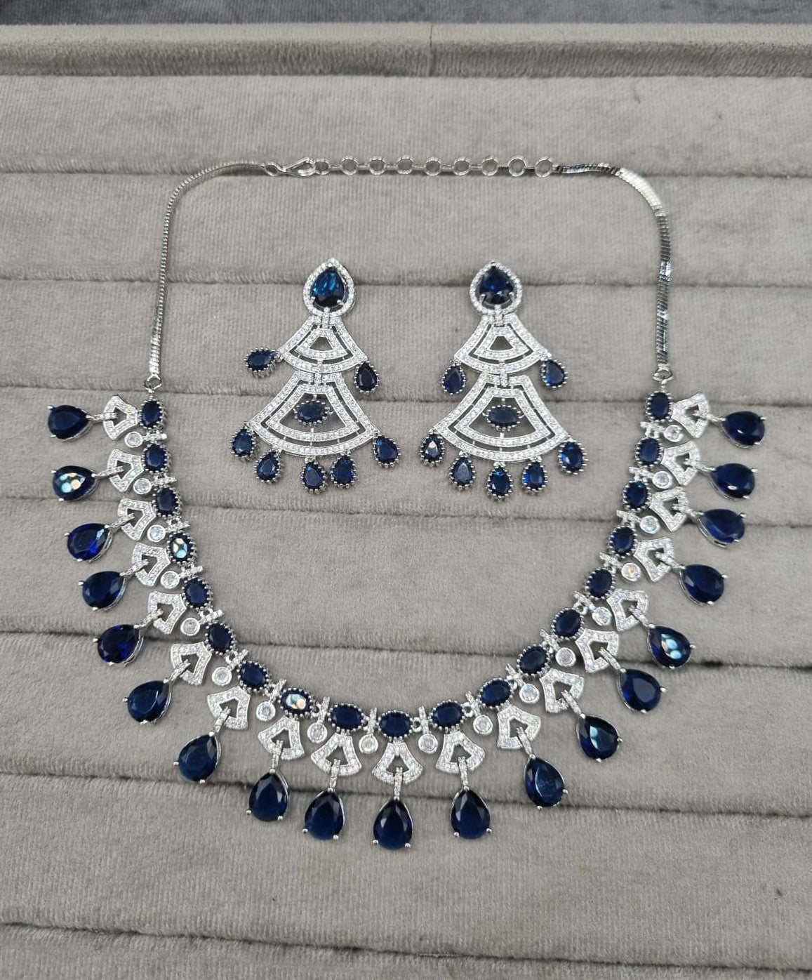 Regal Purple & AD Geometric Necklace Set