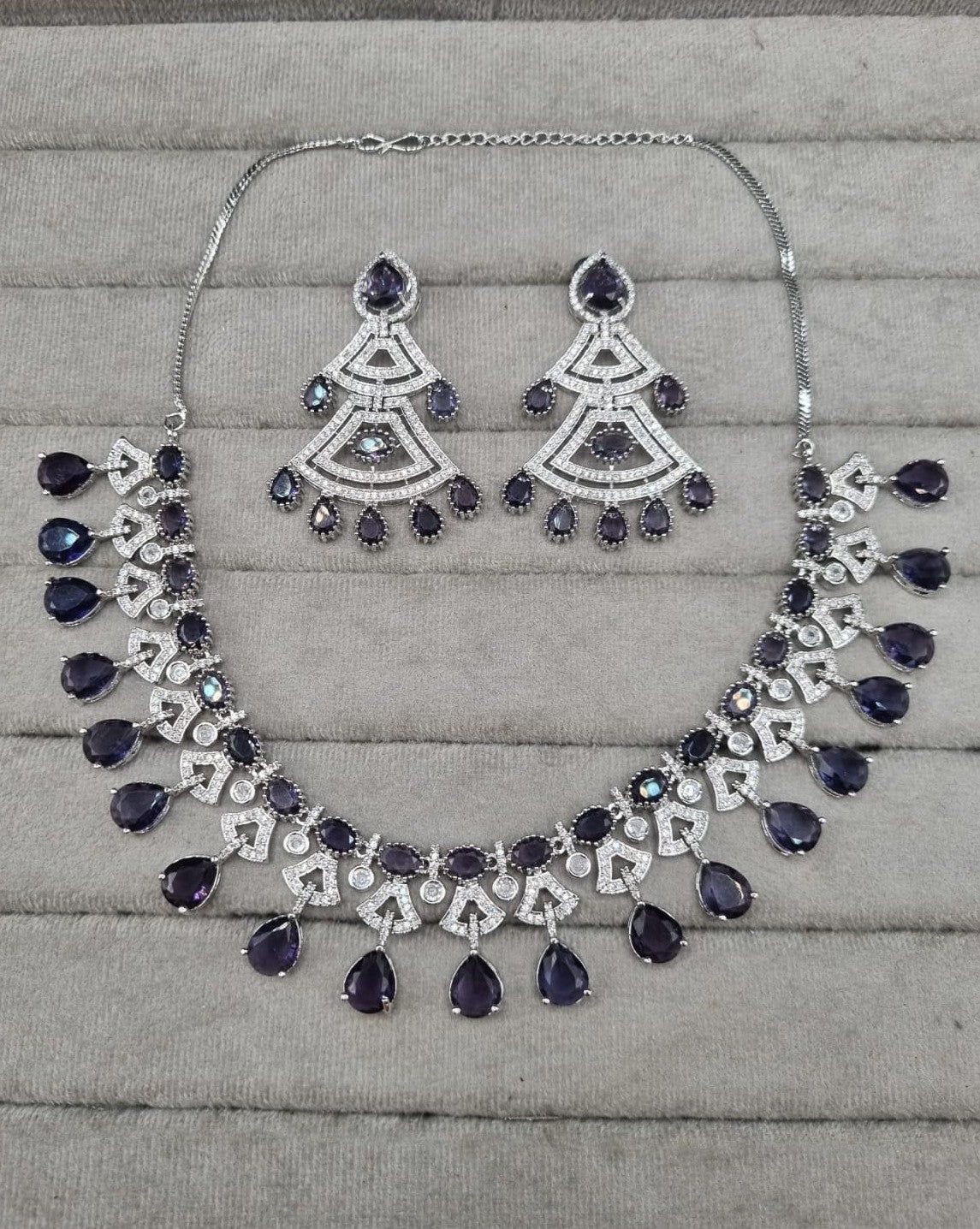 Regal Purple & AD Geometric Necklace Set