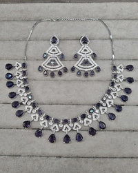 Regal Purple & AD Geometric Necklace Set