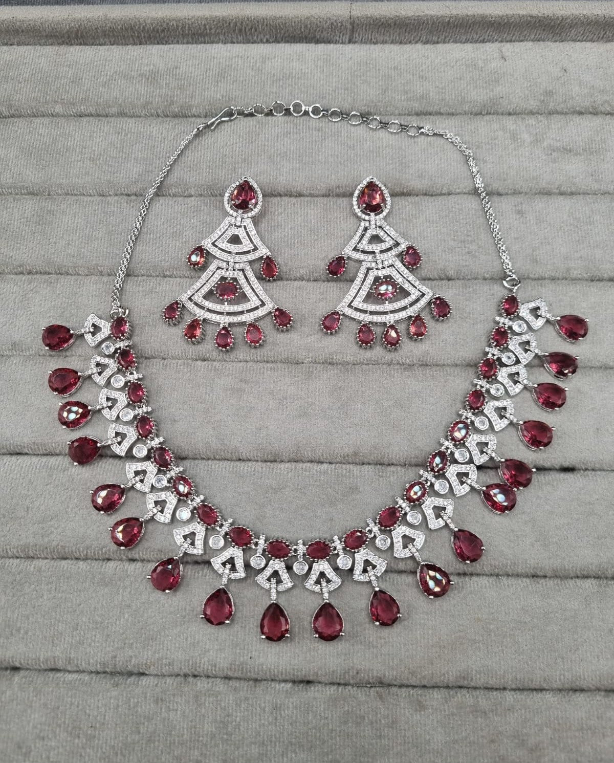 Regal Purple & AD Geometric Necklace Set