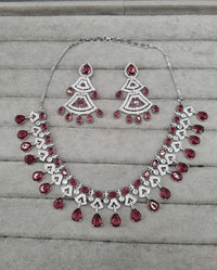Regal Purple & AD Geometric Necklace Set