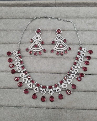 Regal Purple & AD Geometric Necklace Set