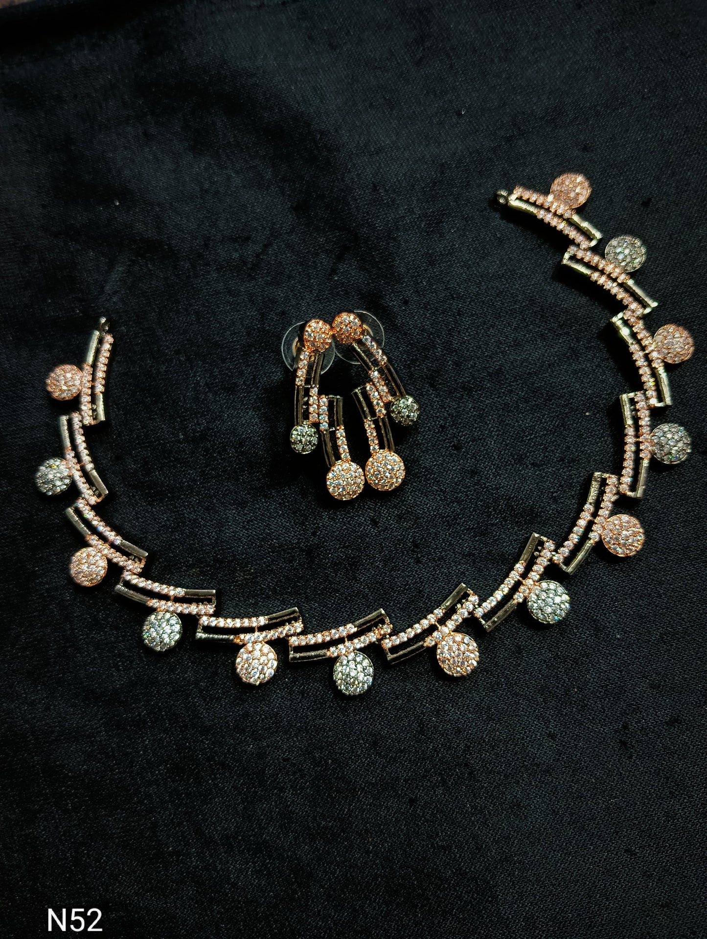 Two-Tone Gold & Silver American Diamond Necklace Set with Earrings