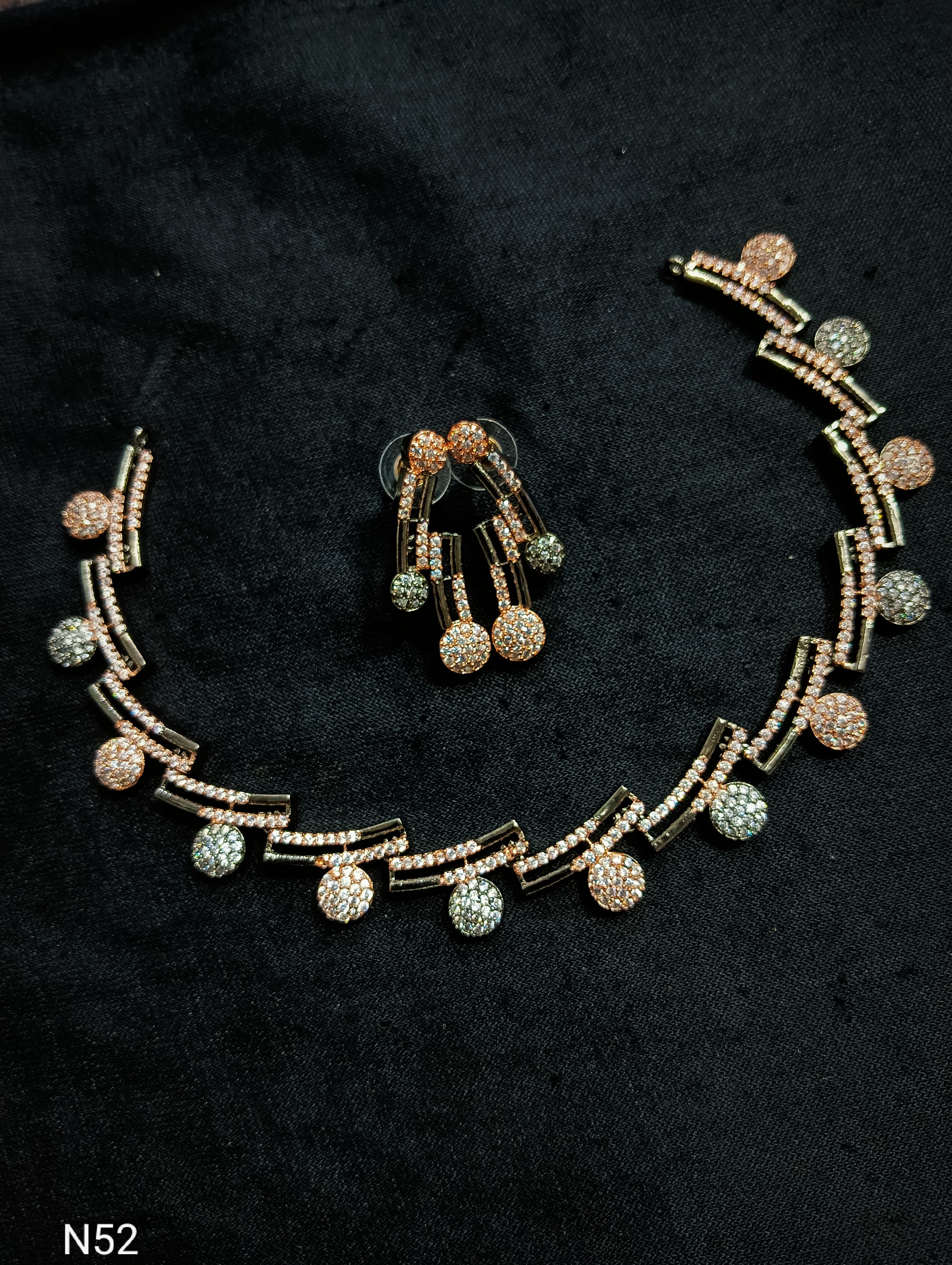 Two-Tone Gold & Silver American Diamond Necklace Set with Earrings