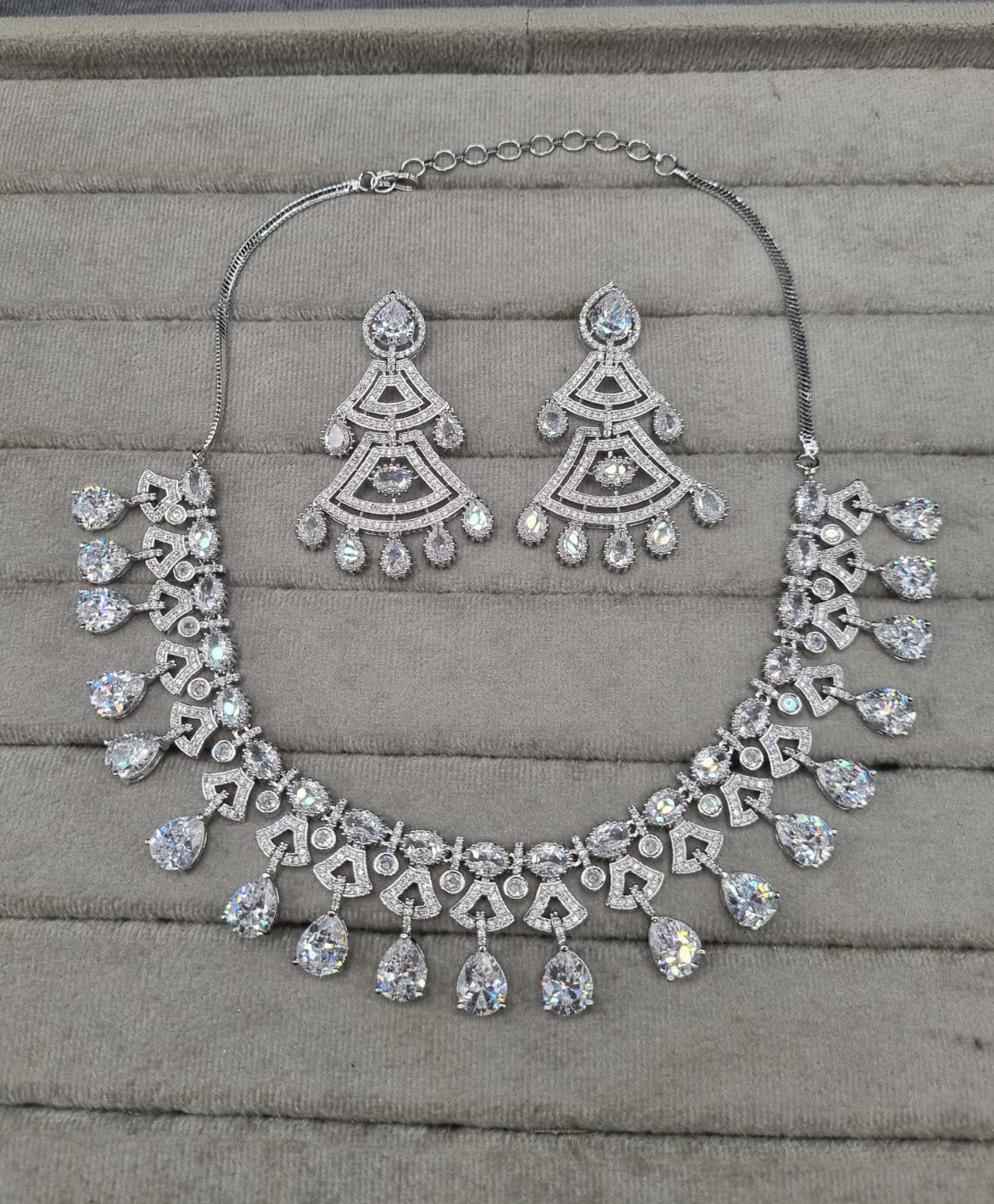 Regal Purple & AD Geometric Necklace Set