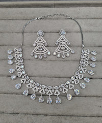 Regal Purple & AD Geometric Necklace Set