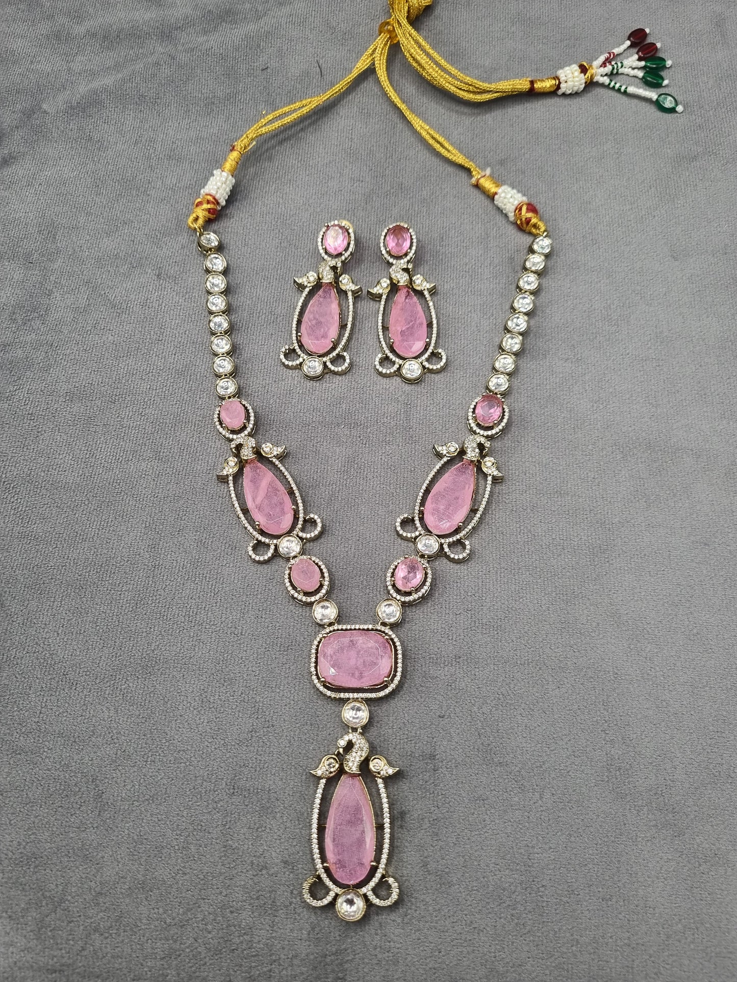 Elegant Long Emerald Necklace With Drop Earrings