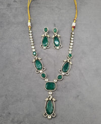 Elegant Long Emerald Necklace With Drop Earrings